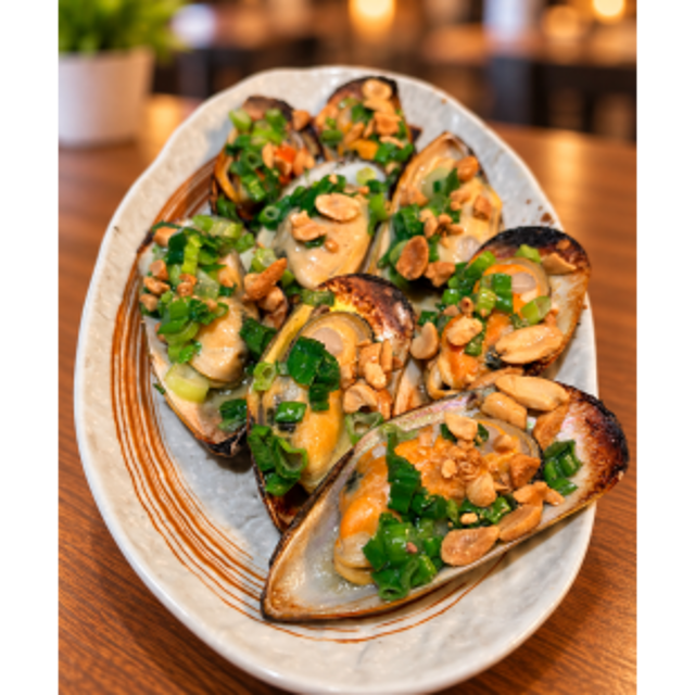 Grilled Green Mussels – Chem Chép Nướng Mỡ Hành (8 pcs).